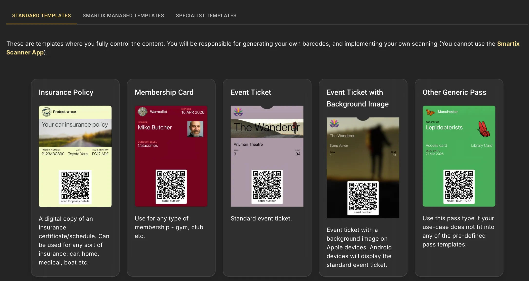 Template chooser screenshot